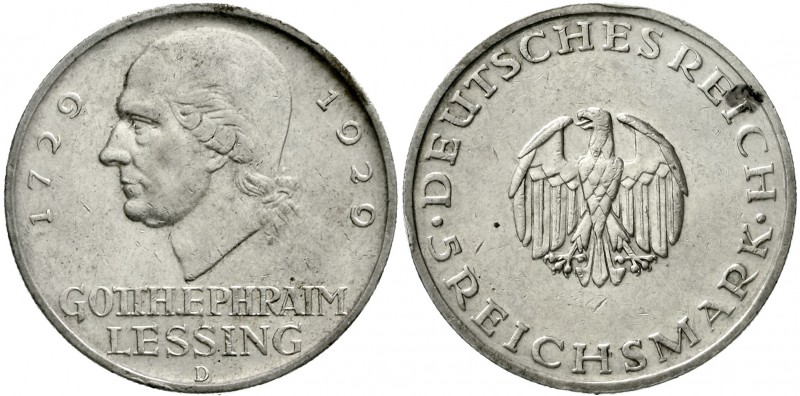 Weimarer Republik Gedenkmünzen 5 Reichsmark Lessing
1929 A. gutes sehr schön, k...