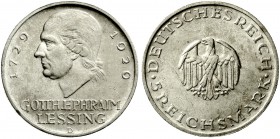 Weimarer Republik Gedenkmünzen 5 Reichsmark Lessing
1929 D vorzüglich, kl. Kratzer und Randfehler