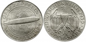 Weimarer Republik Gedenkmünzen 5 Reichsmark Zeppelin
1930 F. fast Stempelglanz, Prachtexemplar