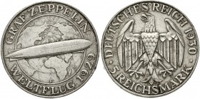 Weimarer Republik Gedenkmünzen 5 Reichsmark Zeppelin
1930 F. sehr schön, kl. Randfehler