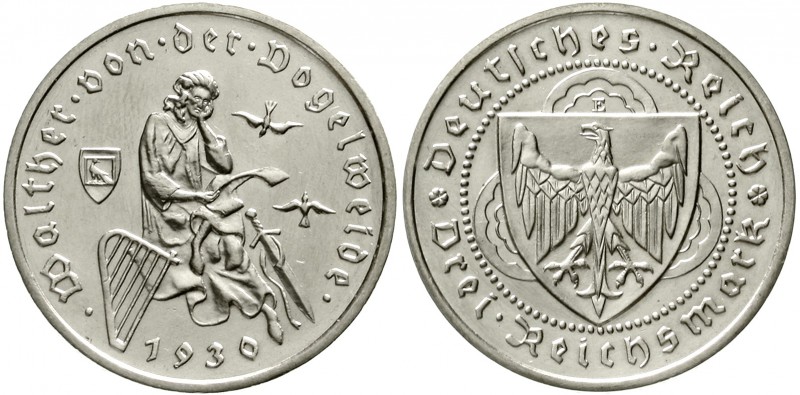 Weimarer Republik Gedenkmünzen 3 Reichsmark Vogelweide
1930 E. vorzüglich/Stemp...