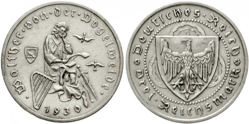 Weimarer Republik Gedenkmünzen 3 Reichsmark Vogelweide
1930 G. sehr schön/vorzü...