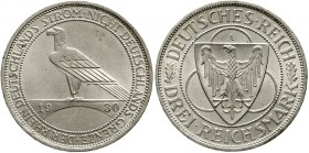 Weimarer Republik Gedenkmünzen 3 Reichsmark Rheinstrom
1930 A. fast Stempelglanz, Prachtexemplar