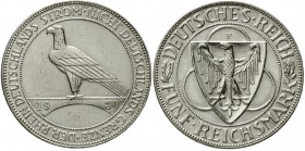 Weimarer Republik Gedenkmünzen 5 Reichsmark Rheinstrom
1930 F. sehr schön/vorzüglich, winz. Kratzer