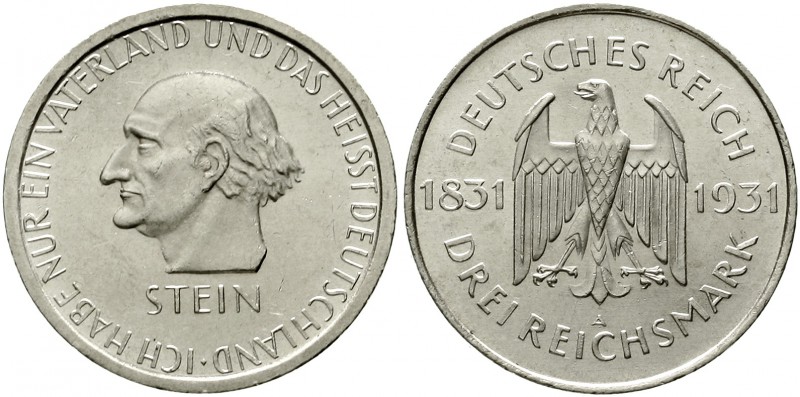Weimarer Republik Gedenkmünzen 3 Reichsmark Stein Reichsfreiherr
1931 A. fast S...