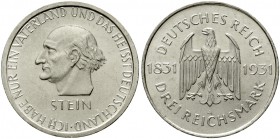 Weimarer Republik Gedenkmünzen 3 Reichsmark Stein Reichsfreiherr
1931 A. fast Stempelglanz