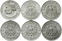 Drittes Reich Gedenkmünzen 2 Reichsmark Luther 1933-1934
6 Stück, komplette Serie mit allen Buchstaben 1933 A,D,E,F,G,J. .
meist vorzüglich
