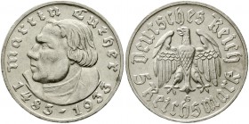 Drittes Reich Gedenkmünzen 5 Reichsmark Luther, 1933-1934
1933 G. sehr schön/vorzüglich
