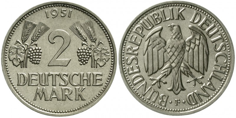 Münzen der Bundesrepublik Deutschland Kursmünzen 2 Deutsche Mark Ähren, Kupfer/N...