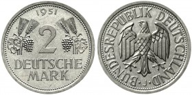 Münzen der Bundesrepublik Deutschland Kursmünzen 2 Deutsche Mark Ähren, Kupfer/Nickel 1951
1951 J. Auflage nur 180 Ex.
Polierte Platte, sehr selten...