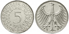 Münzen der Bundesrepublik Deutschland Kursmünzen 5 Deutsche Mark Silber 1951-1974
1958 J. vorzüglich/Stempelglanz, selten in dieser Erhaltung