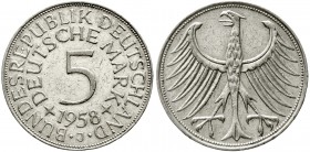 Münzen der Bundesrepublik Deutschland Kursmünzen 5 Deutsche Mark Silber 1951-1974
1958 J. sehr schön, winz. Randfehler