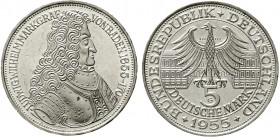Münzen der Bundesrepublik Deutschland Gedenkmünzen 5 Deutsche Mark, Silber, 1952-1979
Markgraf von Baden 1955 G. vorzüglich/Stempelglanz, kl. Kratzer...