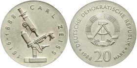 Gedenkmünzen der DDR
20 Mark 1988 A. Zeiss.
Stempelglanz