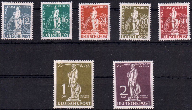 Briefmarken Deutschland Berlin 1948-1990
75 J. Weltpostverein 1949. 12 Pfg.-2 D...
