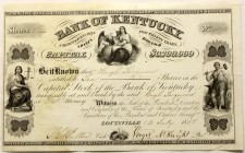 Varia Aktien USA
Anteilschein über 100 Dollars, 12. Juli 1858. Bank of Kentucky, Louisville.
III, fleckig, kl. Riss oben rechts