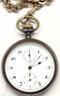 Varia Uhren Taschenuhren
Eiserne Herrentaschenuhr "open face" um 1900. Mit zweifacher Stoppuhr-Funktion (für 30 und 60 Sekunden). 50 mm. Nullstellung...