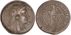 GRÈCE ANTIQUE - GREEK
Royaume lagide, Ptolémée V (203-176 av. J.-C.) et Cléopâtre Ière. Diobole de bronze ND, Alexandrie.
Sv.1235 ; Bronze - 19,06 g -...