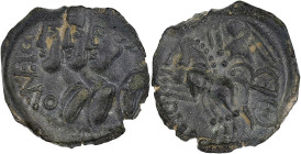 GAULE - CELTIC
Rèmes. Bronze REMO / REMO aux triumvirs et au bige ND (IIe moitié du Ier siècle avant J.-C.).
LT.8040 - DT.593 - Scheers 519-520 ; Bron...