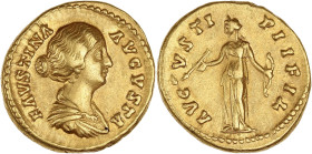 EMPIRE ROMAIN - ROMAN
Faustine la Jeune (147-175). Aureus 154-157, Rome.
Calicó 2040a - RIC.494a ; Or - 7,29 g - 18,5 mm - 6 h
Très bel exemplaire. Fl...