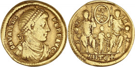 EMPIRE ROMAIN - ROMAN
Valens (364-378). Solidus 367-375, Antioche.
RIC.20f p.277 (R4) ; Or - 4,21 g - 21 mm - 6 h
Avec ANTE+ et légende S-PE-SR-P au r...