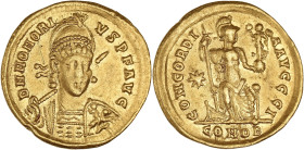 EMPIRE ROMAIN - ROMAN
Honorius (393-423). Solidus ND (397-402), Constantinople, 10e officine.
RIC.8 ; Or - 4,46 g - 20 mm - 6 h
Une fine rayure au dro...
