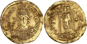 EMPIRE ROMAIN - ROMAN
Zénon (476-491). Solidus ND, Constantinople, 6e officine.
RIC.910 p.307 ; Or - 4,39 g - 20 mm - 6 h
Avec une usure régulière et ...