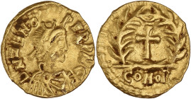 EMPIRE ROMAIN - ROMAN
Zénon (476-491). Trémissis ND (c.475), Ravenne ?
RIC.3660 v. ; Or - 1,42 g - 13,5 mm - 6 h
Frappe légèrement écrasée. À peine fr...