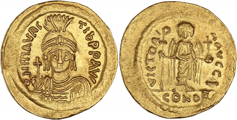 EMPIRE BYZANTIN - BYZANTINE
Maurice Tibère (582-602). Solidus ND, Constantinople...