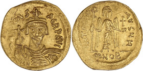 EMPIRE BYZANTIN - BYZANTINE
Phocas (602-610). Solidus ND (607-610), Constantinople, 8e officine.
BC.616 ; Or - 4,32 g - 20,5 mm - 6 h
Légère faiblesse...