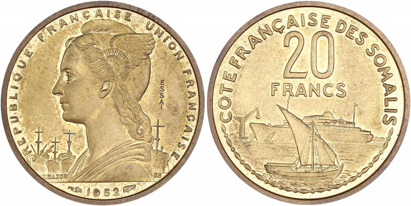 DJIBOUTI
Côte française des Somalis. Essai-piéfort de 20 francs 1952, Paris.
Lec...