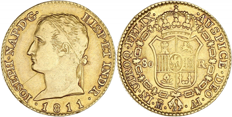 ESPAGNE - SPAIN
Joseph Napoléon (1808-1813). 80 réales 1811, M, Madrid.
Fr.302 -...