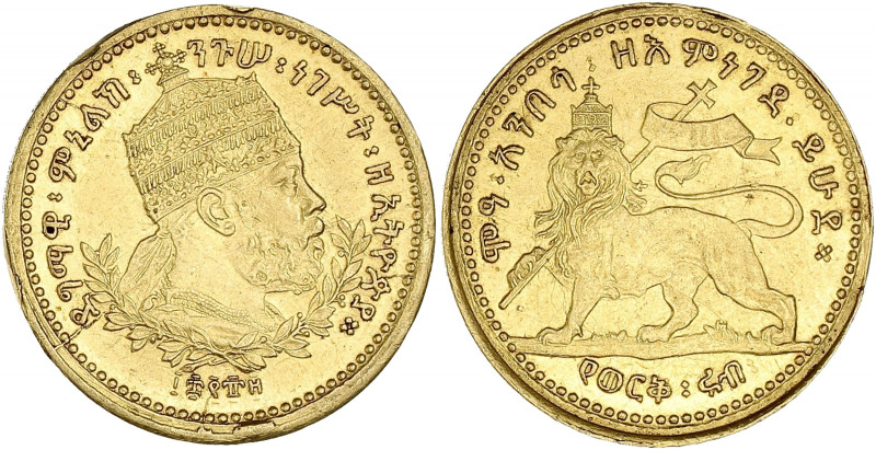 ÉTHIOPIE - ETHIOPIA
Ménélik II (1889-1913). 1/4 werk EE 1889 (1897), Addis-Abeba...