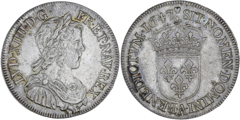 FRANCE / CAPÉTIENS - FRANCE / ROYAL
Louis XIV (1643-1715). Demi-écu à la mèche l...