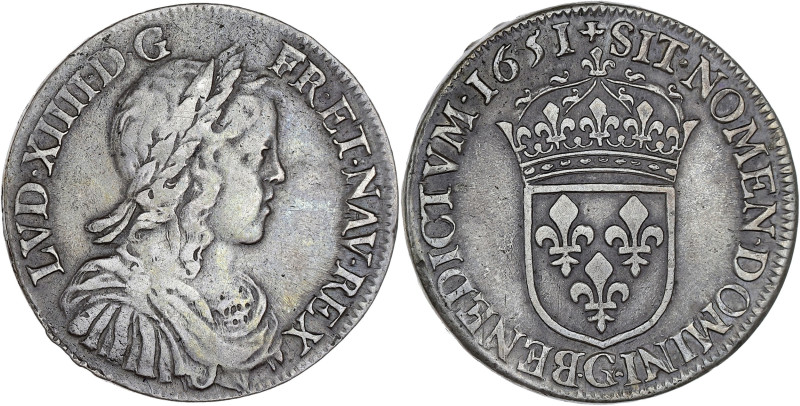 FRANCE / CAPÉTIENS - FRANCE / ROYAL
Louis XIV (1643-1715). Demi-écu à la mèche l...