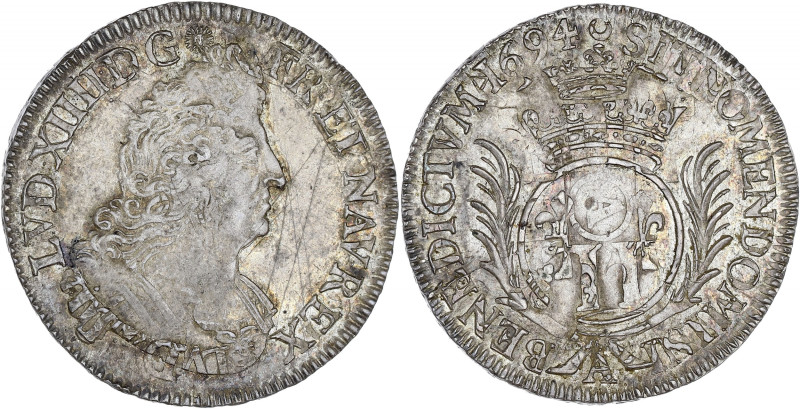 FRANCE / CAPÉTIENS - FRANCE / ROYAL
Louis XIV (1643-1715). Demi-écu aux palmes 1...