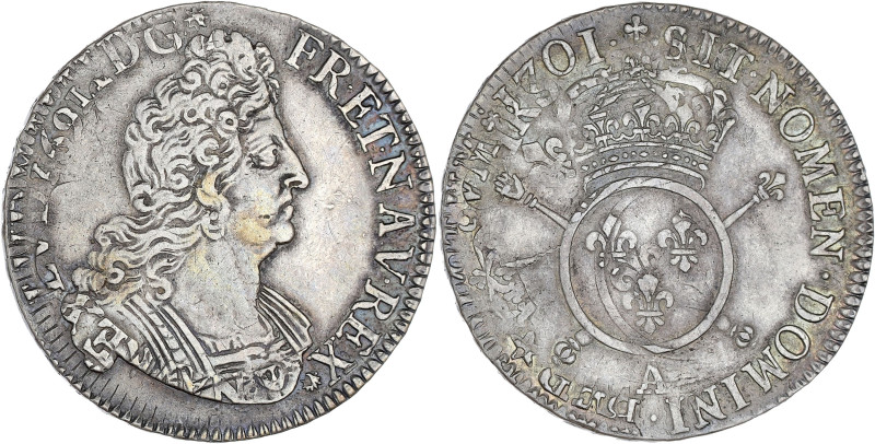 FRANCE / CAPÉTIENS - FRANCE / ROYAL
Louis XIV (1643-1715). Demi-écu aux insignes...