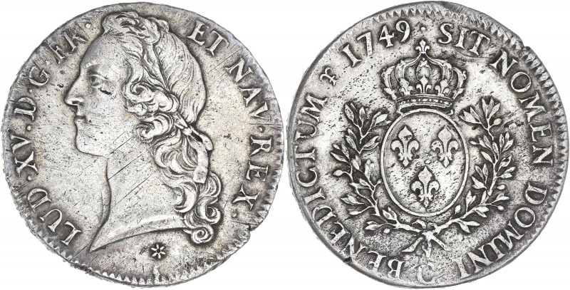 FRANCE / CAPÉTIENS - FRANCE / ROYAL
Louis XV (1715-1774). Écu au bandeau 1749, C...