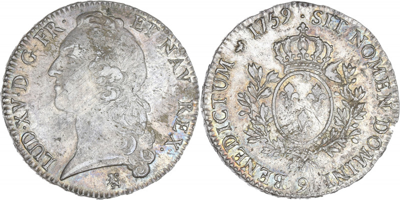 FRANCE / CAPÉTIENS - FRANCE / ROYAL
Louis XV (1715-1774). Écu au bandeau 1759, 9...