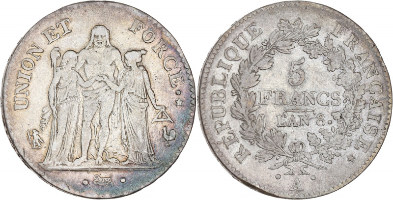 FRANCE
Consulat (1799-1804). 5 francs Union et Force An 8 (1800), A, Paris.
G.56...