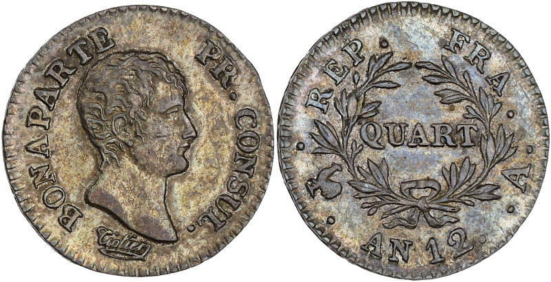 FRANCE
Consulat (1799-1804). Quart de franc Bonaparte An 12 (1803), A, Paris.
G....