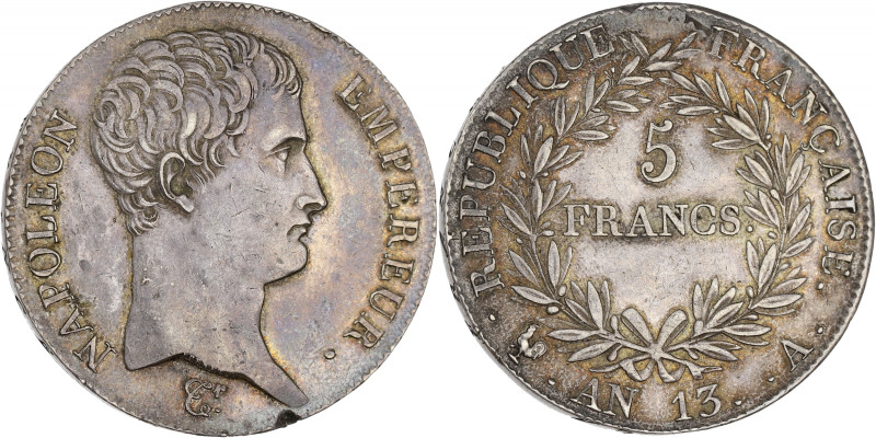 FRANCE
Premier Empire / Napoléon Ier (1804-1814). 5 francs tête nue, calendrier ...