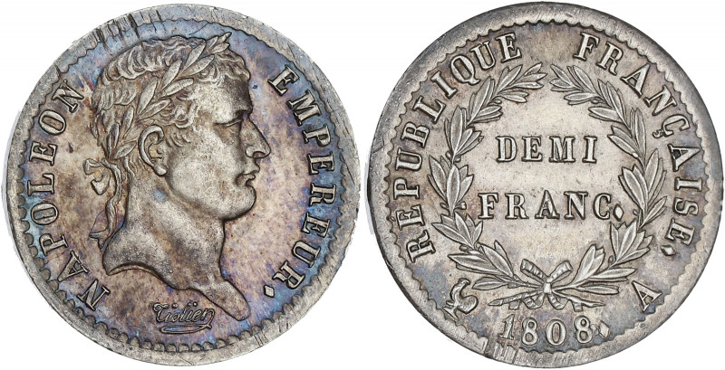 FRANCE
Premier Empire / Napoléon Ier (1804-1814). Demi-franc République 1808, A,...