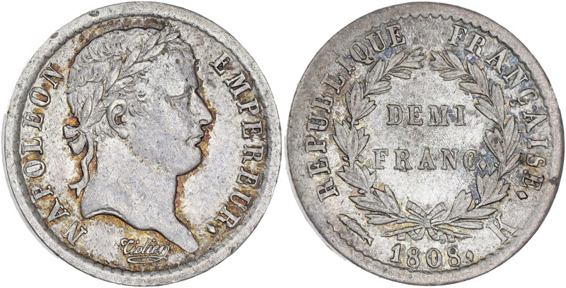 FRANCE
Premier Empire / Napoléon Ier (1804-1814). Demi-franc République 1808, K,...