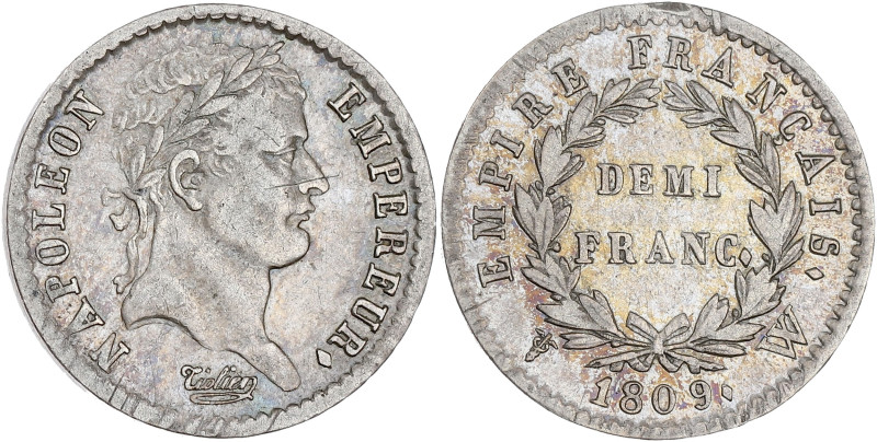 FRANCE
Premier Empire / Napoléon Ier (1804-1814). Demi-franc Empire 1809, W, Lil...