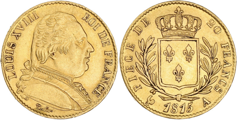 FRANCE
Louis XVIII (1814-1824). 20 francs buste habillé 1815, A, Paris.
G.1026 -...