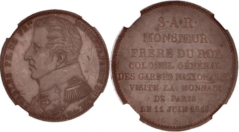 FRANCE
Louis XVIII (1814-1824). Module de 5 francs, visite de la Monnaie de Pari...