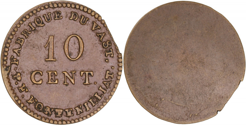 FRANCE
Louis XVIII (1814-1824). 10 centimes uniface, Fabrique du Vast ND.
VG.444...