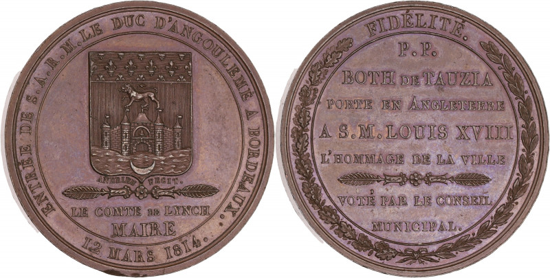 FRANCE
Louis XVIII (1814-1824). Médaille, entrée du duc d'Angoulême à Bordeaux p...