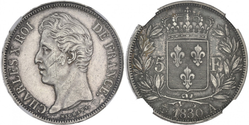 FRANCE
Charles X (1824-1830). 5 francs, tranche en relief 1830, A, Paris.
G.644a...